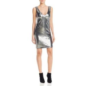 NWT Aqua x Maddie & Tae Double V Neck Silver Sequin Dress Size Medium